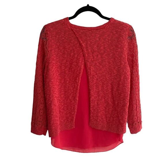 LUCKY BRAND Linen Cotton Crew Neck Sweater Red Coral M - Picture 4 of 5